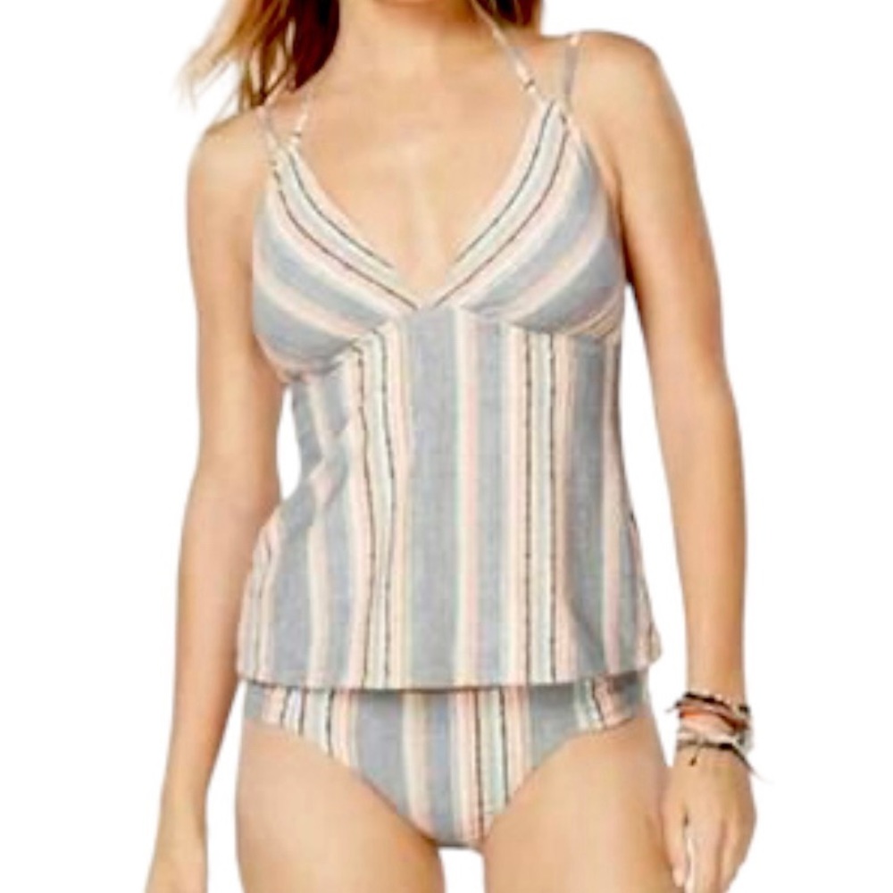 Lucky Brand Striped Tankini Set in Blue, Cream, Pink